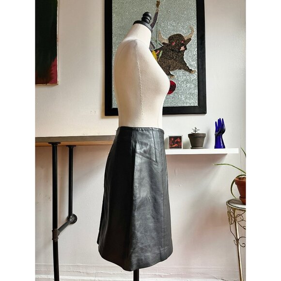 Vintage 80s Margaret Godfrey Leather Skirt | High-Waist Pencil Fit - Picture 2 of 7